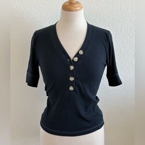 Abercrombie & Fitch Waffle Knit Henley Shirt M Navy Bella Swan 2000s Y2K Preppy